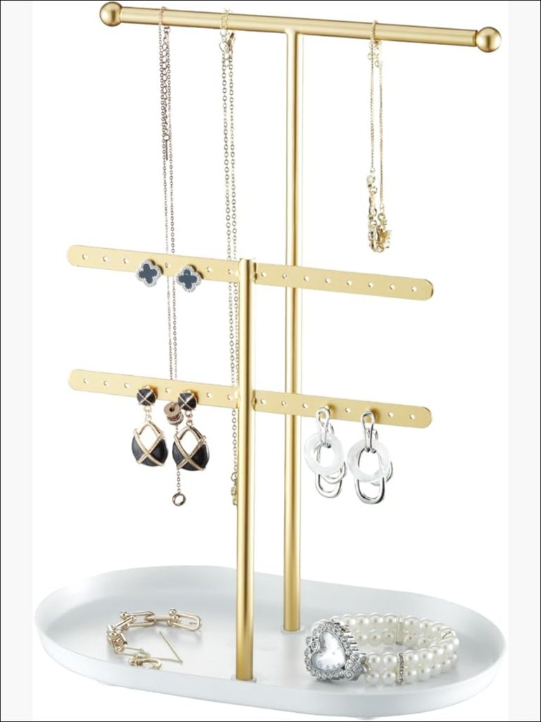 Metal Jewelry Organizer Stand With 2Tier Display And Ring Tray